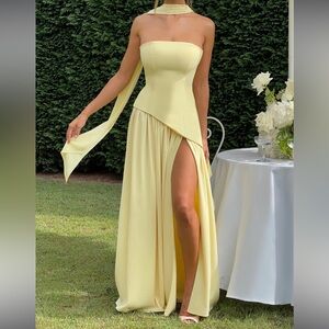 Elegant Asymmetrical Yellow Dress